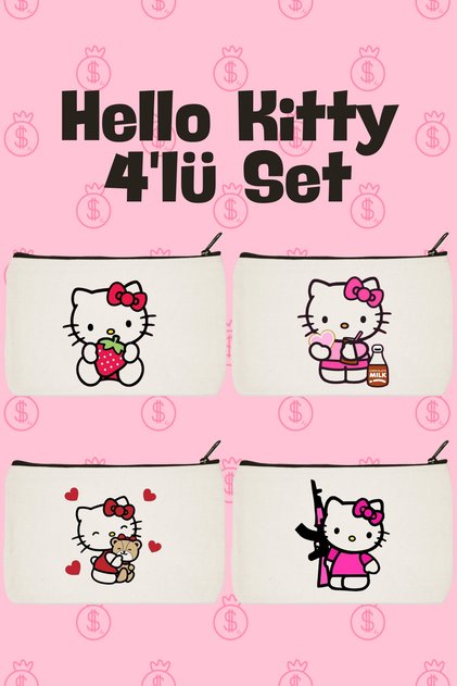 Campaign Hello Kitty Printed 4-Piece Makeup Bag, Pen Holder, Wallet