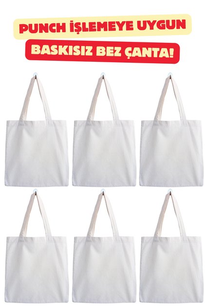 6 Punch Embroidered Waterproof Unprinted Cloth Bags - 35X40Cm