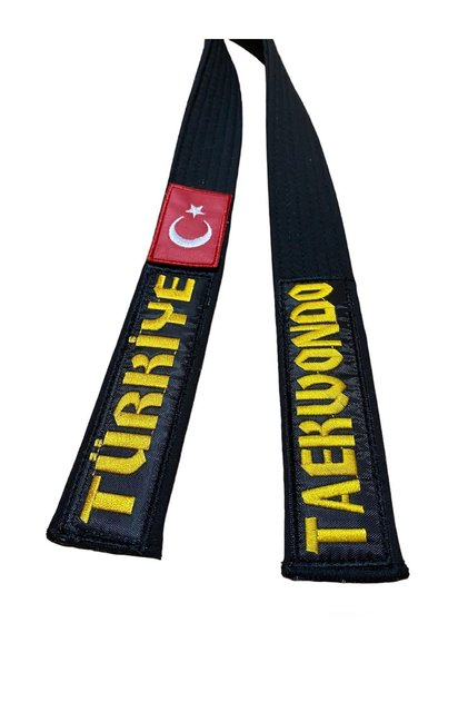 Nakış Yazılı Siyah Kuşak Bayraklı Taekwondo Tekvando 200 cm