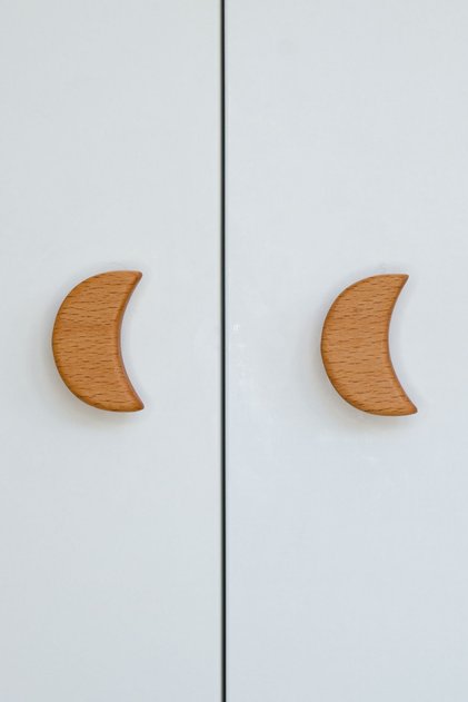 Moon Shaped Wooden Cabinet Handles - Set of 2, for Children's Room