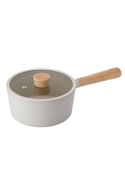 Fika Beige 18 Cm Cast Induction Sauce Pot with Glass Lid Beige
