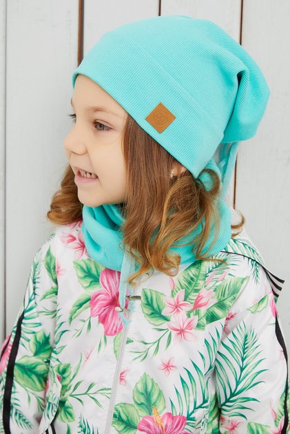Girl's Ocean Blue String Hat Beanie Neck Collar Set Comfortable Cotton Camisole