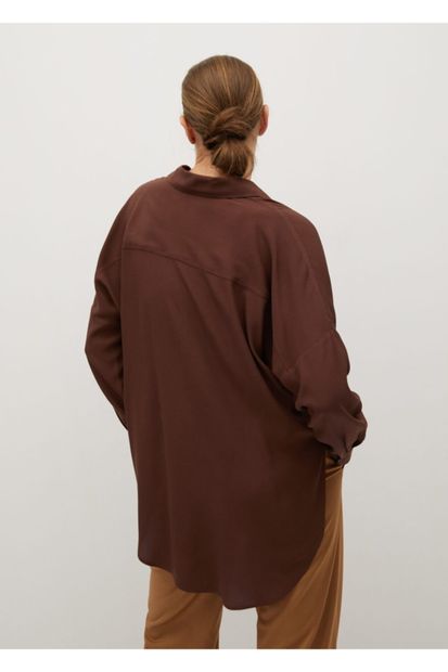 MANGO Woman Kadın Kahverengi Cepli Gömlek 77075912 - 4