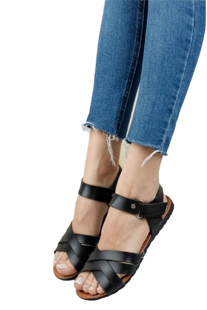 GEZER Çağlayan Kadın - Kız Yazlık Yeni Sezon Tam Kalıp Gladyatör Sandalet Modeli - Siyah - 5