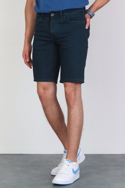 Men's Dark Green Stonewashed Relaxed Fit Zippered Lycra Jean Denim Shorts Hlthe001953