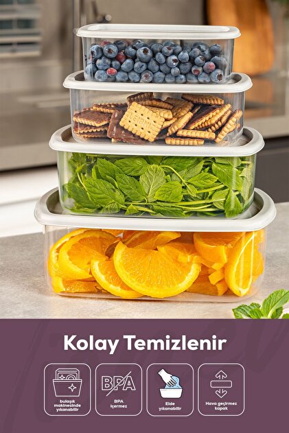 Vienev 4'lü Hava Geçirmez Saklama Kabı Seti Gri 1x(250-500-750