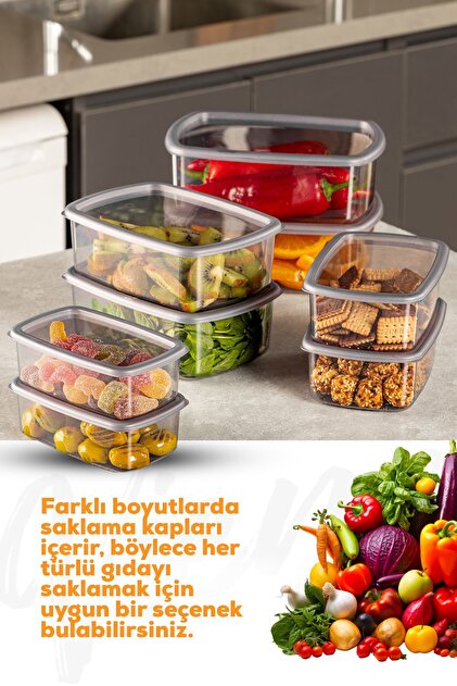 Vienev 8'li Hava Geçirmez Saklama Kabı Seti Antrasit 2x(250-500