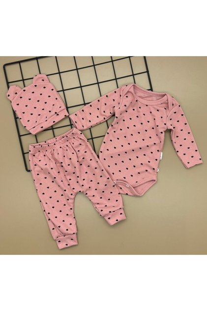 3 Piece Heart and Hat Baby Girl Bodysuit Set, 3-Piece