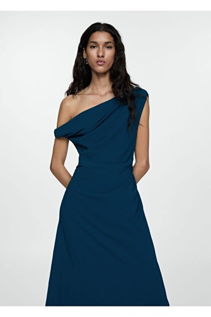 navy blue dress for baby girl MANGO Asymmetrical Pleated Dress main image 1