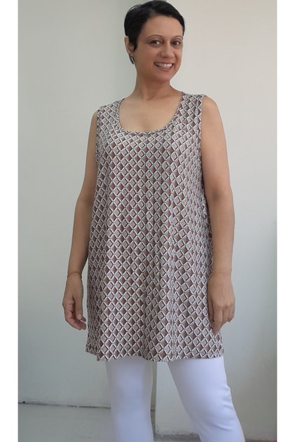 Coffee Mink Patterned Thick Strap Combed Viscose T-Shirt