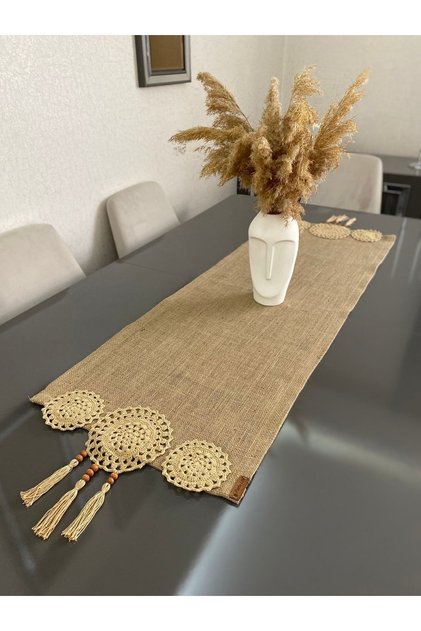 Knitted Motif Jute Fabric Runner 40x140 Cm