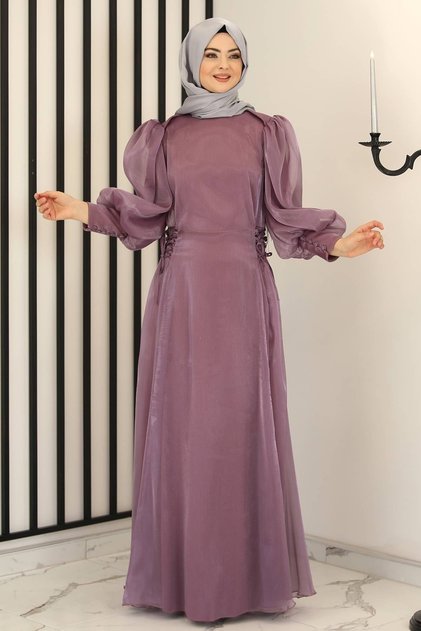 Nil Side Laced Evening Dress Lilac - Design - Fsc3008