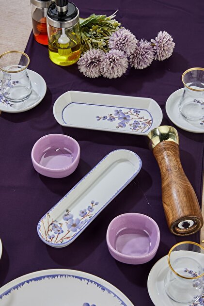 Erbaşlar Sakura Çiçeği Lila Lüx Seramik 21 Parça 6 Kişilik