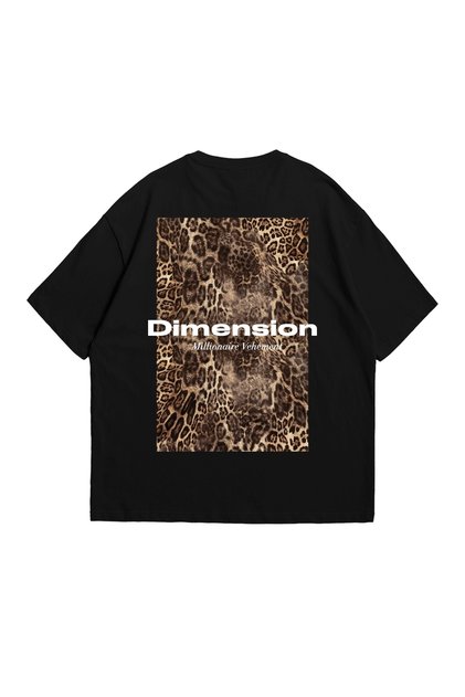 Dimension Printed Leopard Patterned 24/1 Oversize Unisex Black Tshirt