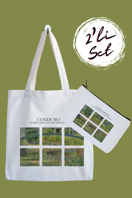 Claude Monet Printed Cloth Bag and Pen Holder Set