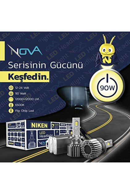 Niken Nova Serisi 24.000 Lümen 90W /h7 / H4 / H11 / H1 / H3 /9006