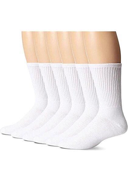 Ribbed White Unisex Socket Tennis Socks Economical Pack of 6