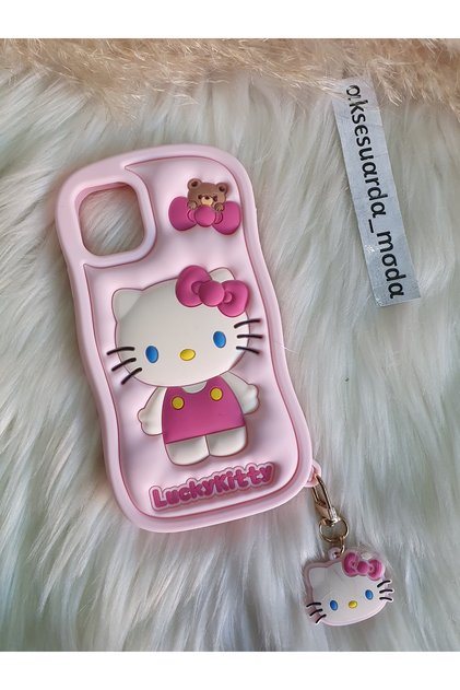 Iphone 14 PRO Uyumlu Lucky Kitty Dalgalı Hamur Silikon Kılıf