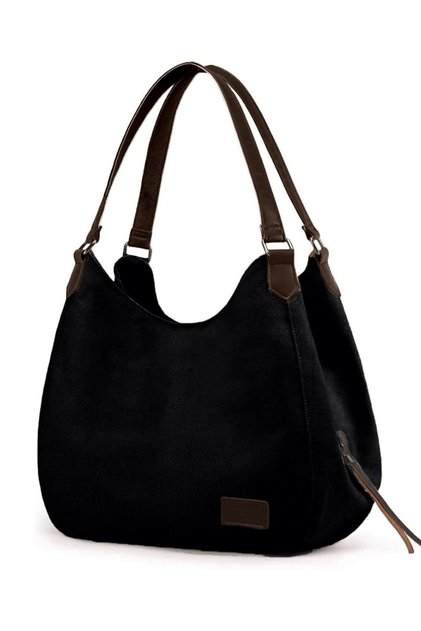 3286 Lonia Women's Dark Black Canvas Cotton Daily Shoulder Hand Tote Bag