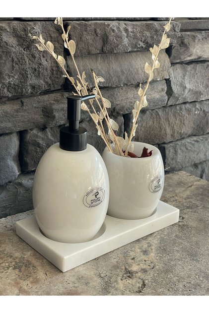 White Marble Oval 3-Piece Bathroom Set (New)