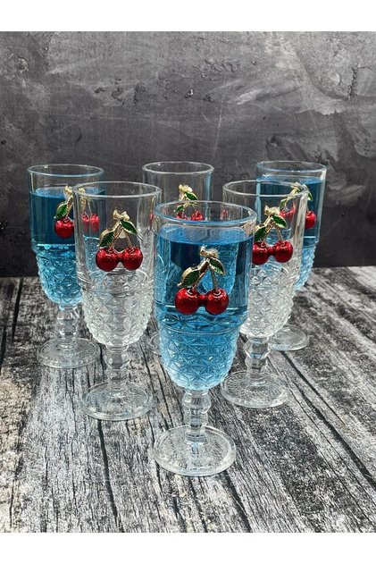 Set of 6 Crystal Glass Cherry Coffee Side Cup Cocktail Soft Drink Cup 220ml