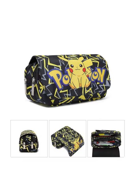 Pokemon Pikachu çift fermuarlı büyük kalem kutu siyah gri sarı
