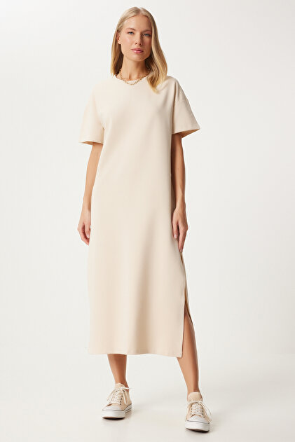 sachin and babi light blue dress 07 a casual wedding look with a neutral plain turtleneck top and a pleated  white midi plus gold shoes main image 1