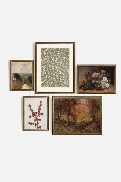 Çerçeveli Vintage 5'li Tablo Seti, Galeri Duvarı, Sanatsal Baskı, Tablo
