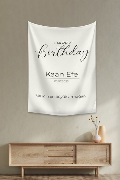 Kişiye Özel Doğum Günü Happy Birthday Duvar Örtüsü Duvar Halısı Birinci Kalite Kumaş