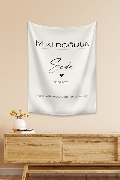 Kişiye Özel Doğum Günü Happy Birthday Duvar Örtüsü Duvar Halısı Birinci Kalite Kumaş