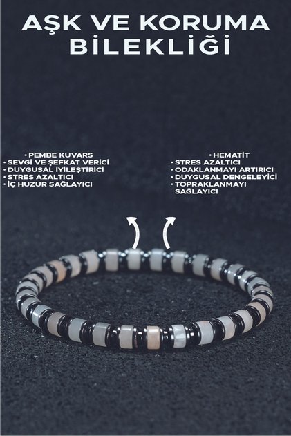 Love and Protection Bracelet - Pink Quartz and Hematite - Spiritual Peace and Love Combination