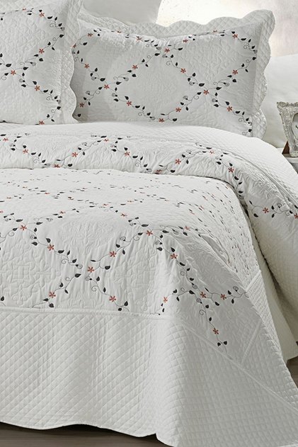 Double Bed Cover, Colorful Embroidery, Dowry Double Quilted Embroidered Bed Cover