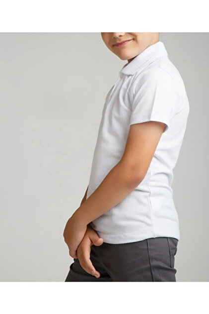 Unisex dětské tričko s krátkým rukávem a polo límečkem, bílé školní tričko