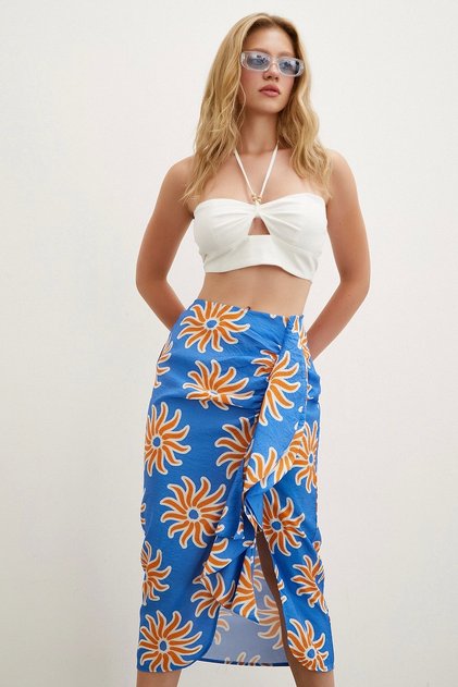 Ruffled Patterned Skirt, Blue