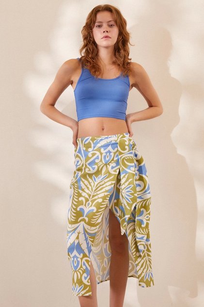Slit Patterned Skirt Blue
