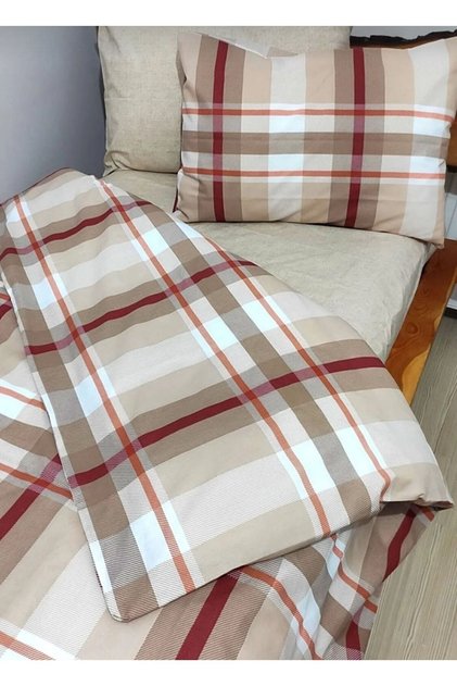 BROWN PLAID DUVET COVER SET, QUILT COVER + PILLOW CASE