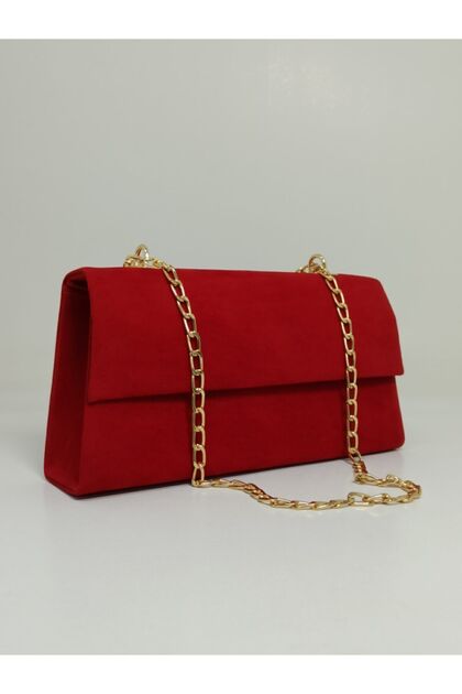 Women's Red Suede Chain Strap Bag