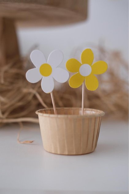 Papatya Temalı Cupcake Pasta Üzeri Kürdan 8 Adet