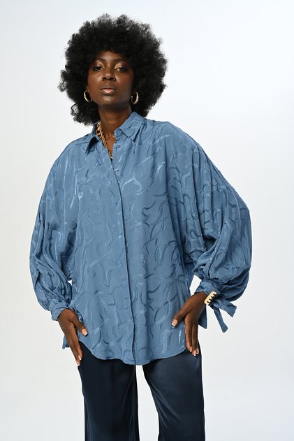 Women's Oversize Cut Shirt with Tie-Up Sleeves
