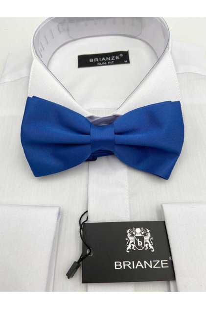 Papion din satin de culoare uni albastru indigo