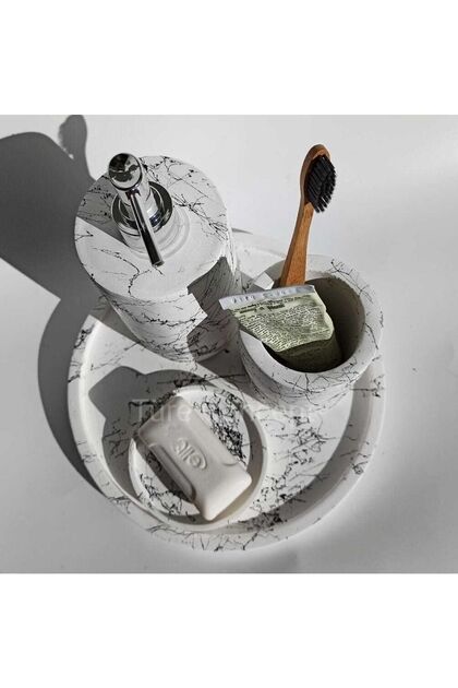Bathroom Set Sivi Soap Dish & Tray & Dis Scrubber & Katı Soap Dish