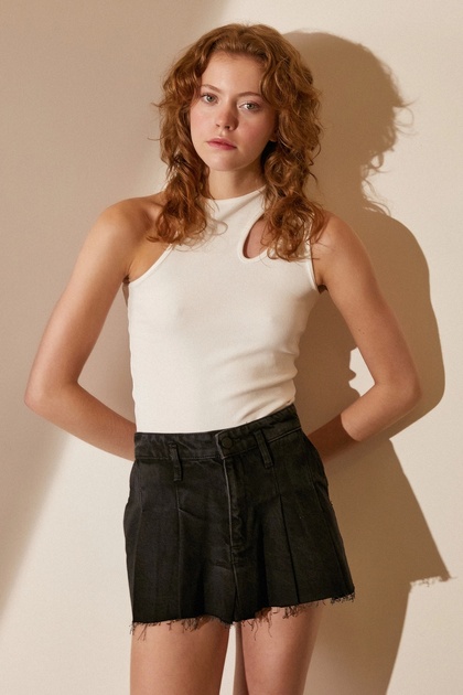 Pleated Jean Mini Skirt