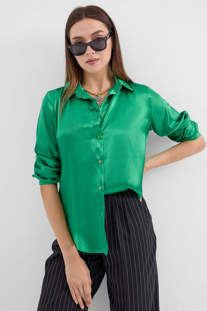 3964 Cămașă din satin care curge ușor - verde