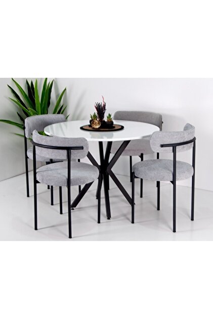 BiSandalye Elisa 4 Kişilik Masa Sandalye Takımı teddy METAL