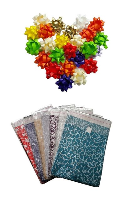 30x45 Cm Metalized Colored Tape Gift Bag 100 Pieces + Raffia Colored Bow Adhesive Ornament 100 Pieces
