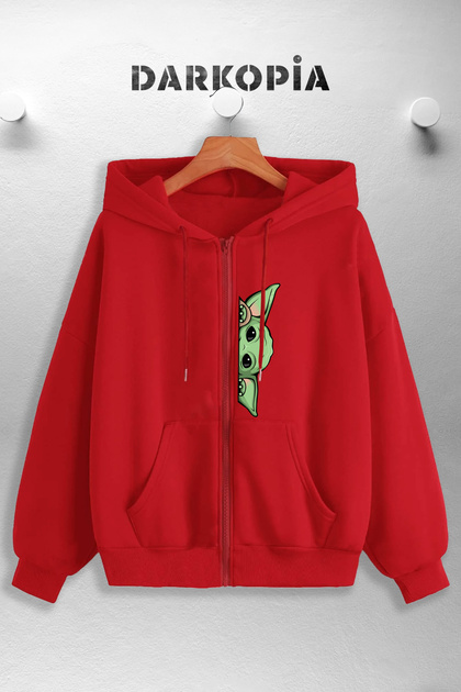 Men's and Women'sBabyYoda Printed HoodedBasicZipperedSweatshirtCardigan
