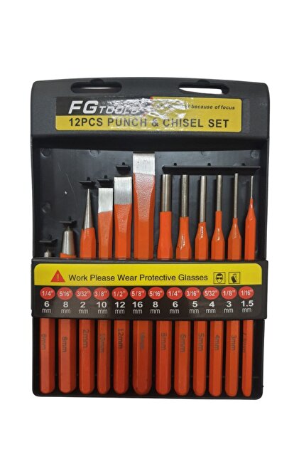 VIKTEC 12 Parça Profesyonel Pim Zımba ve Keski Seti (Kesme, sökme