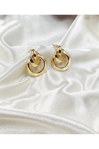 Kadın Gold Renk Düğüm Model Tasarım Küpe