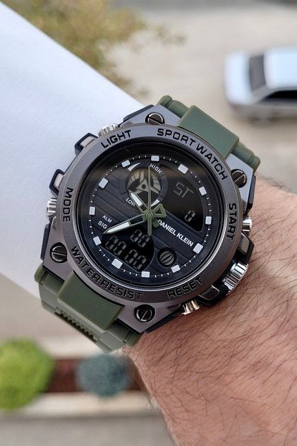 Black Green Color Analog and Digital Men's Wristwatch