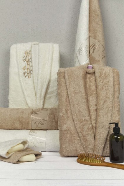 Bamboo Aile Bornoz Seti - Ekru - Vizon